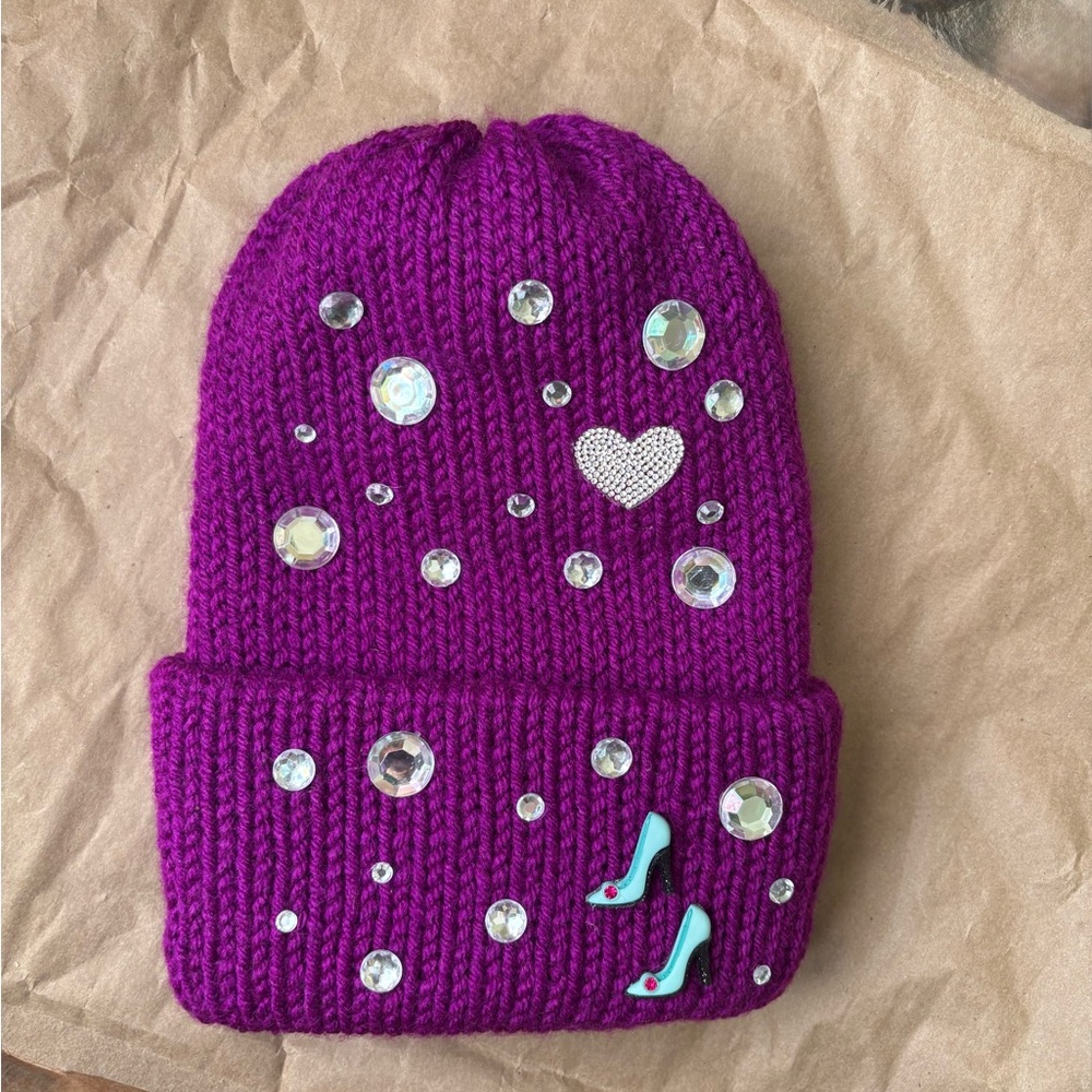 Purple Beanie with Rhinestone Accents